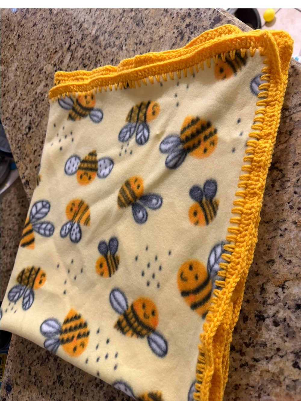 Yellow Bee Print Kids Blanket with Crochet Edge